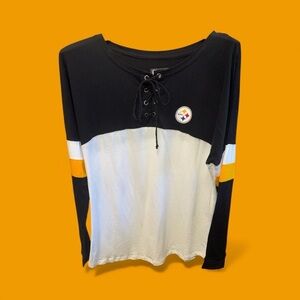 NFL Steelers Womens Size Medium Black and White Lace-Up Football Jersey T-Shirt